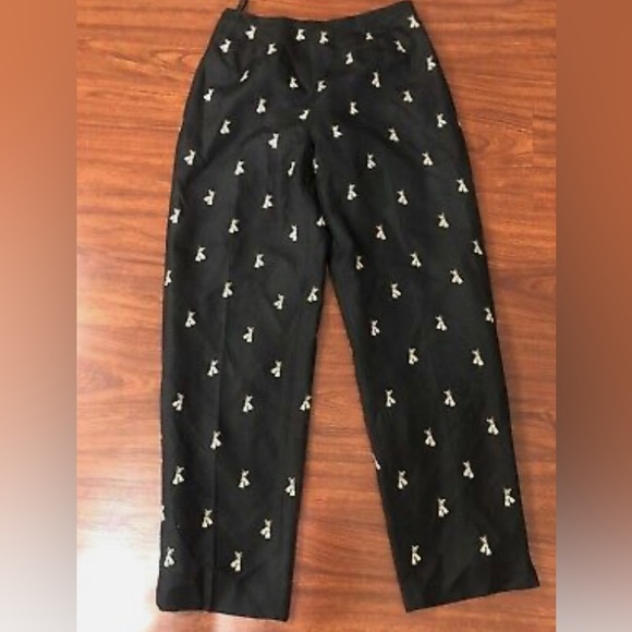 Talbots Black Silk Shantung Gold Embroidered Hostess Pants - Picture 1 of 8